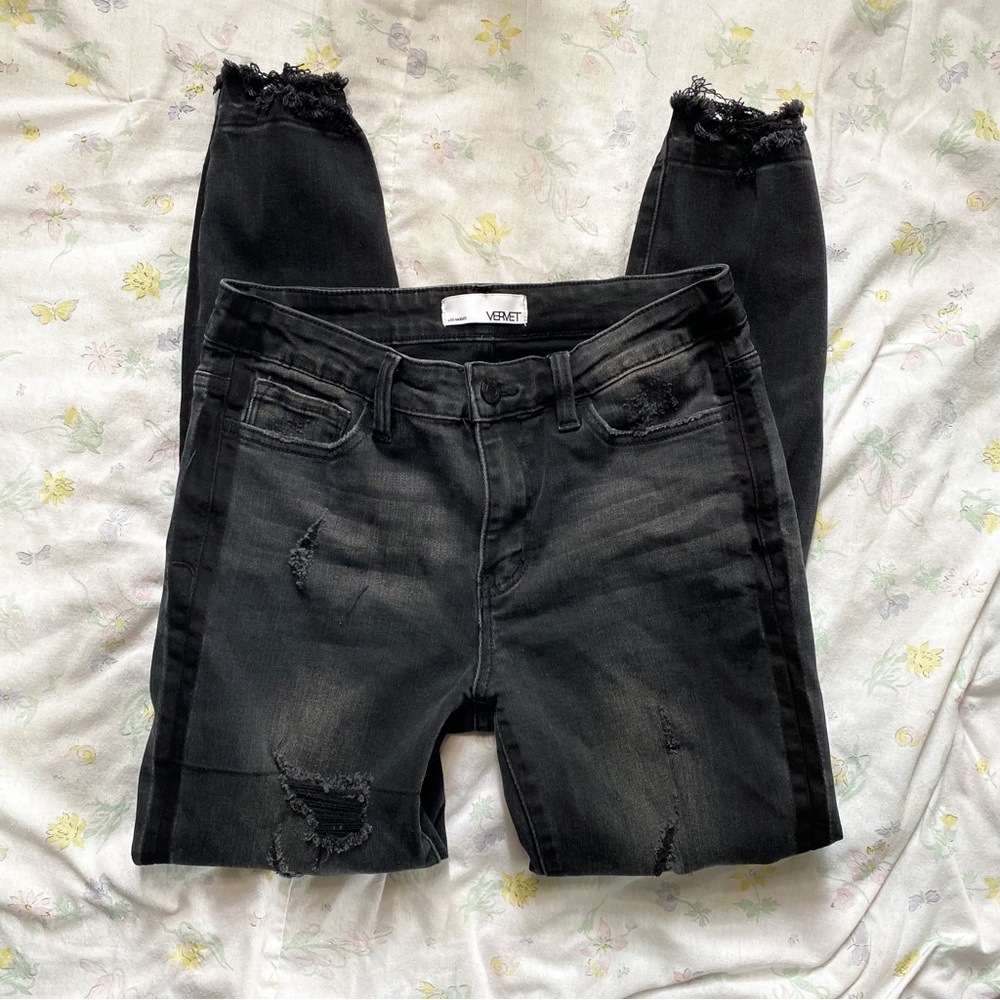 Vervet Los Angeles Black Distressed Raw Hem Skinny Jeans